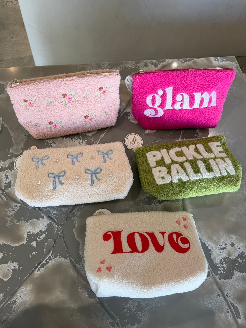 Sherpa Pouches — Pink, Hot Pink, White, Green